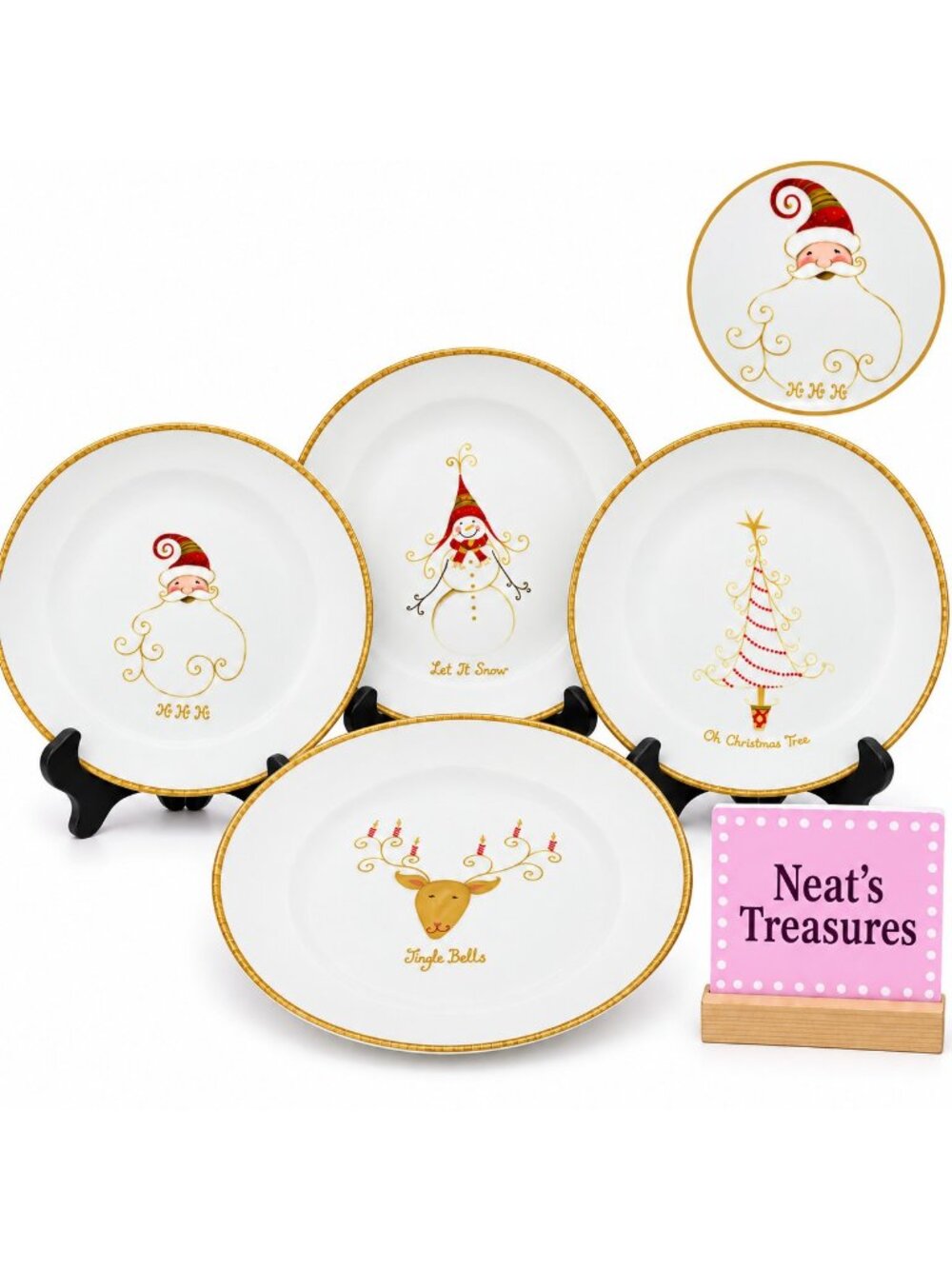 Certified International Debbie Taylor-Kerman Ceramic 8" Christmas Plate Set of 4